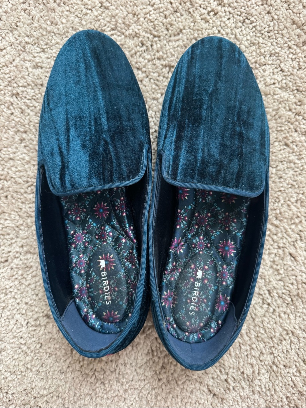 Birdies Teal Velvet Slip-On Loafers for Women